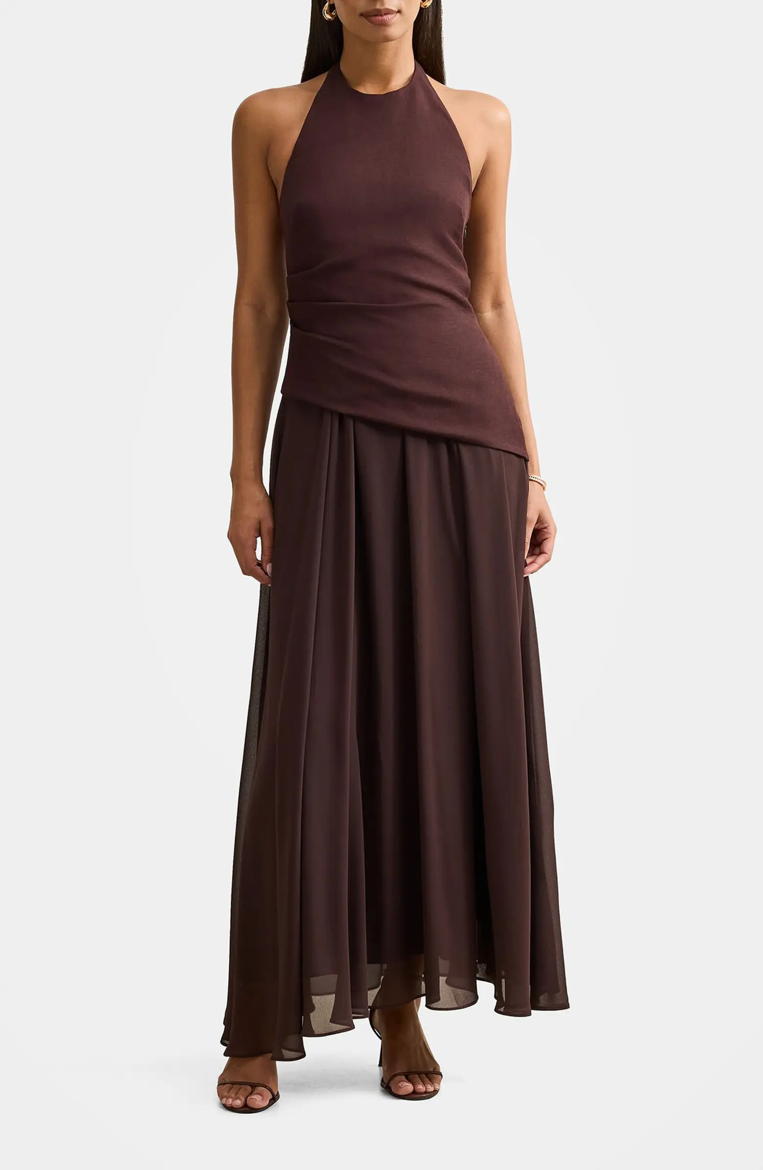 Elise Linen Blend & Chiffon Halter Maxi Dress | Nordstrom