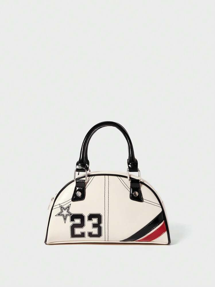 SHECARRY Women Top Handle Bags,PU, Leather, Autum, Winter,College, School ,Holiday, Street Style, Sports, Overnight ,Dating,Y2K ,Sweet ,Cool ,Street ,Sporty ,College 23 Basketball, Graphic Printing | SHEIN