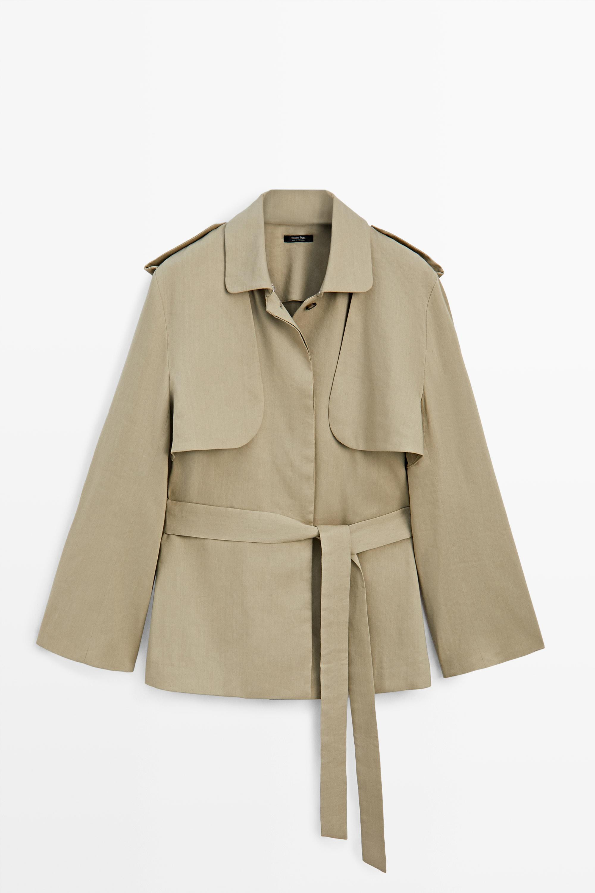 Linen blend short trench coat - STUDIO | Massimo Dutti UK