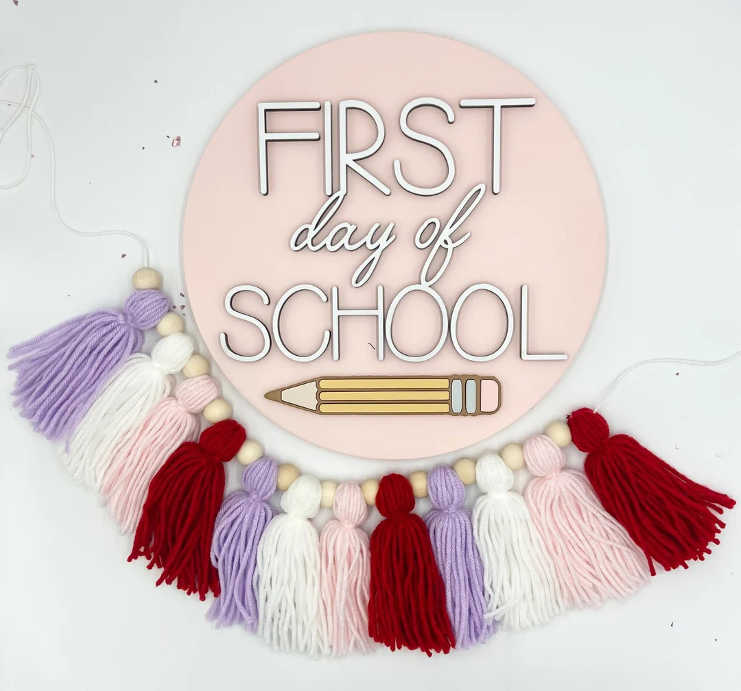 First Day Of School | Classroom Decor | Pencil | School Bus | Round Wood Back to School Sign | Fi... | Etsy (US)