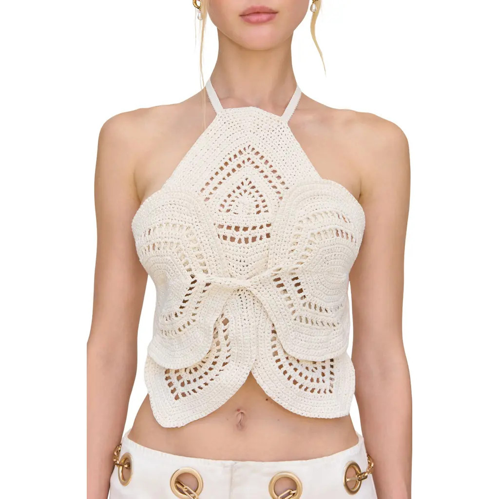 Cult Gaia Emelia Crop Crochet Halter Top in Off White at Nordstrom, Size Small | Nordstrom