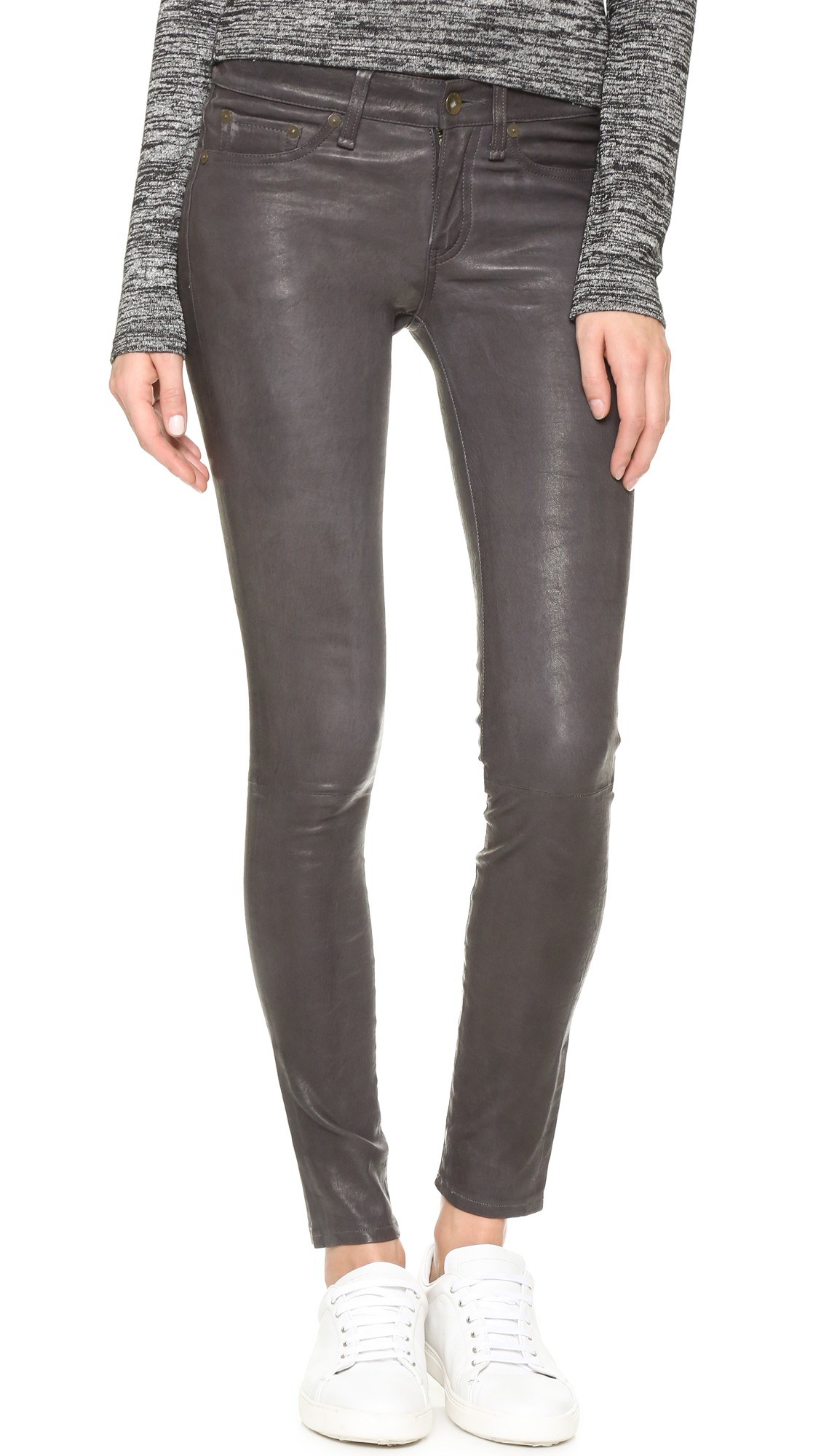 Rag & Bone/Jean The Leather Skinny Pants - Washed Charcoal | Shopbop