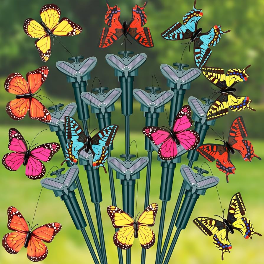 12 Pcs Solar Flying Butterflies Moving Fluttering Butterflies Waterproof Garden Stakes Decoration... | Amazon (US)