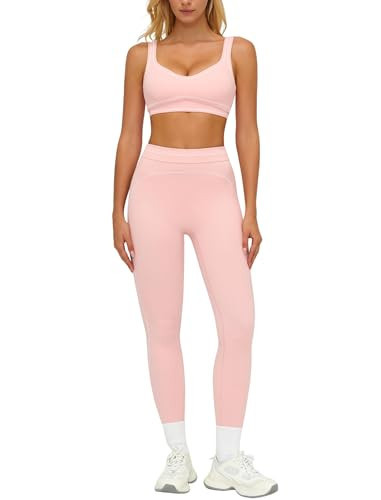 PQBPQB 2 Piece Workout Sets for Women U Back Color Block Crop Tank Sports Bra Matching High Waist Tummy Control Leggings Womens Two Piece Athletic Set Gym Wear Active Yoga Pilates Outfits Pink L | Amazon (US)