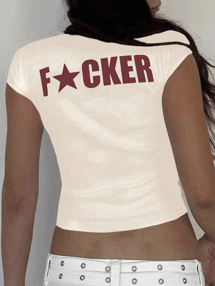 SHEIN Essnce Women Summer Casual T-Shirt With Letter Print, Short Sleeves And Round Neck | SHEIN