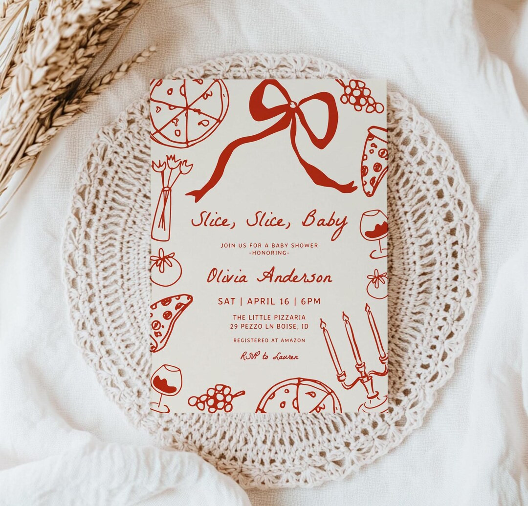 Slice Slice Baby Shower Invitation Template | Editable Hand Drawn Pizza Baby Shower Invite | Ital... | Etsy (US)