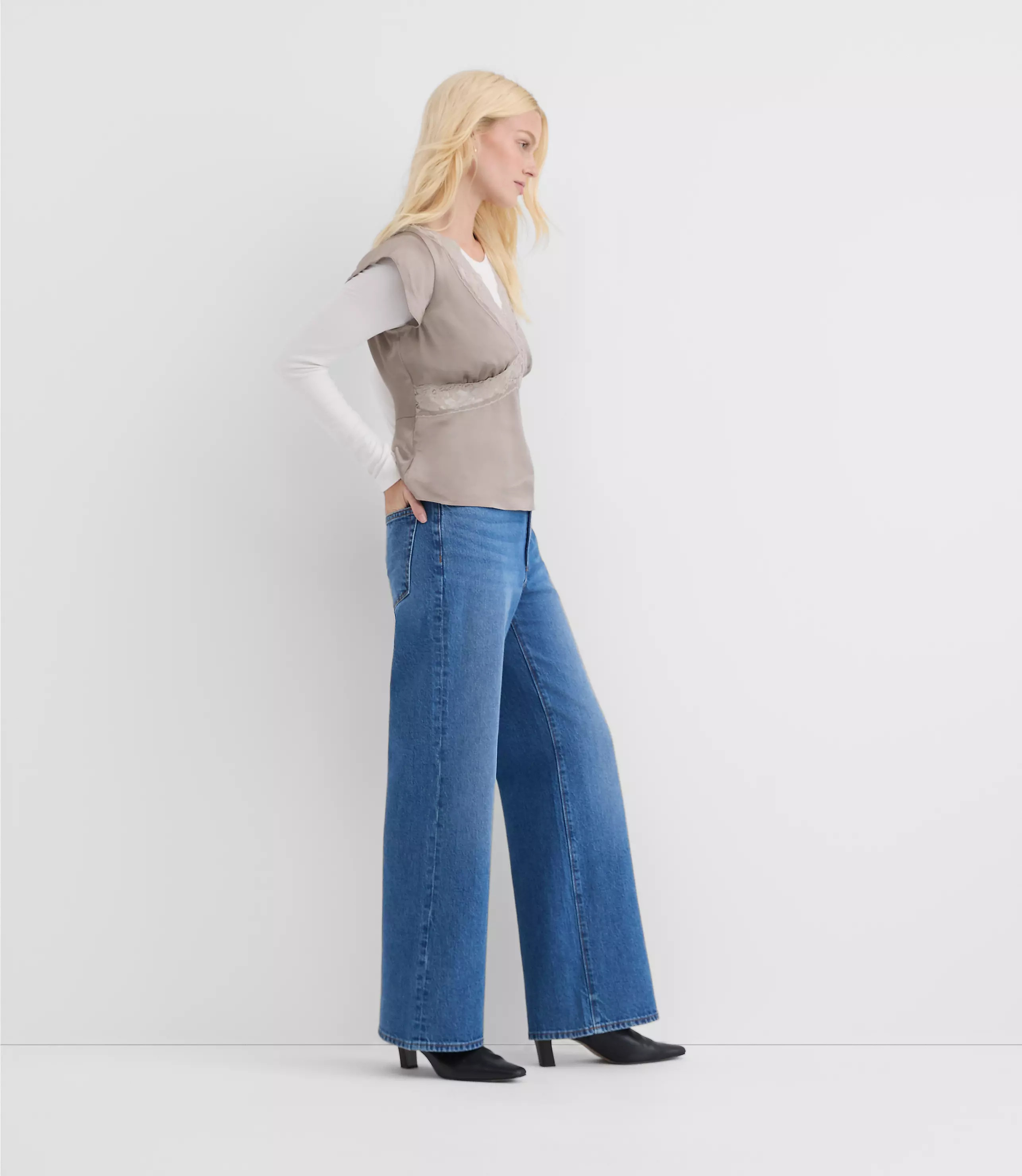 Rivete Petite High Rise Wide Leg Jeans in Vintage Dark Wash | LOFT