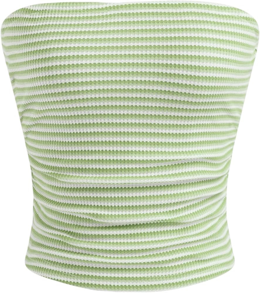 CIDER Striped Tube Crop Tops for Women Y2K Sleeveless Casual Strapless Going Out Tops Summer Tren... | Amazon (US)