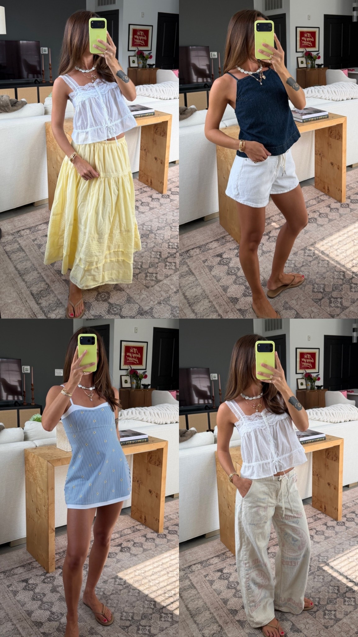 Linen-blend shorts: 25
Linen-blend jeans: 24 short
Denim Cami: XS
Maxi skirt: XS short
Lace-trim cami: XS
Mini dress: XS petite

@abercrombie  #AbercrombiePartner