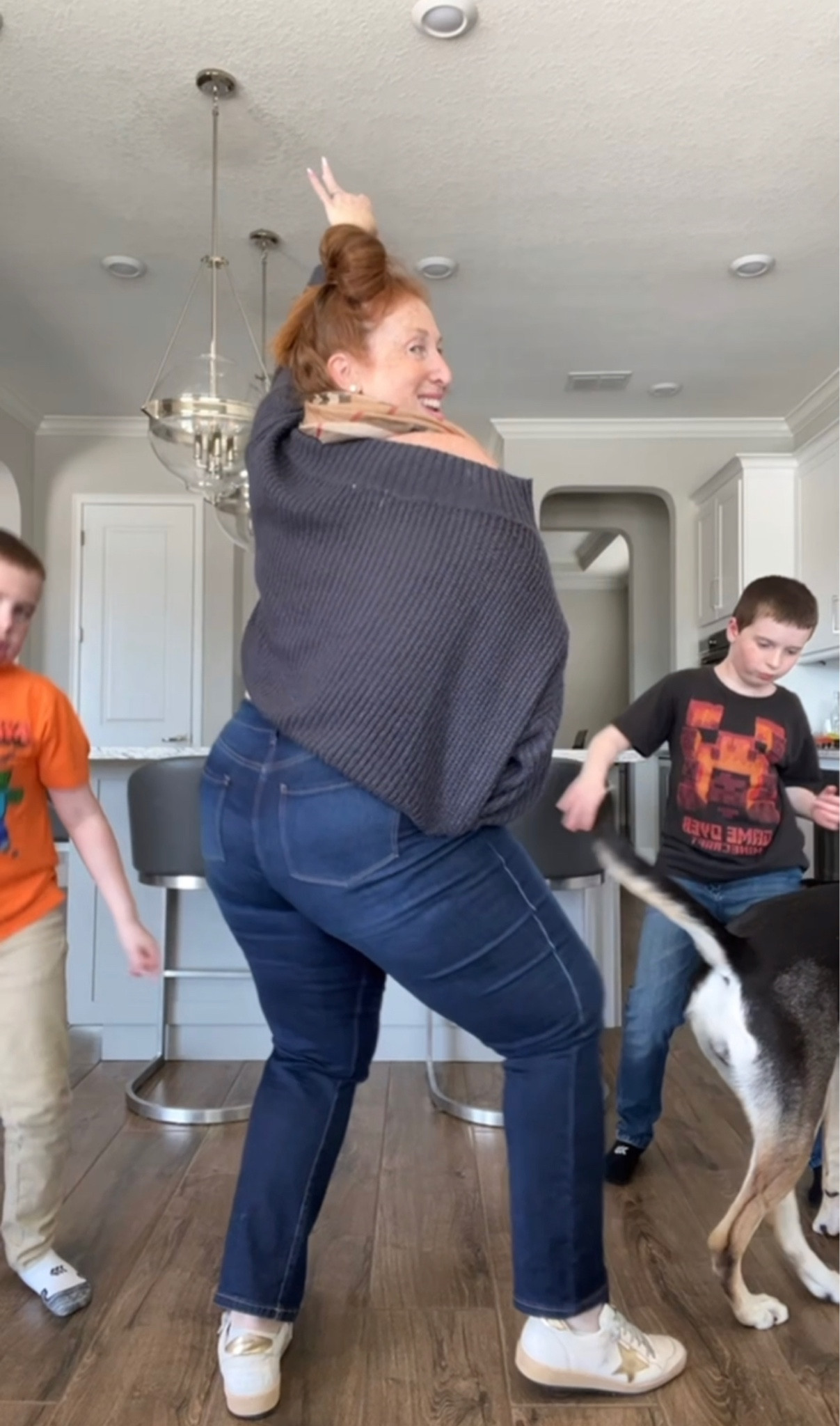 Spring break dance party at the Jacobs’ 😂 This sweater is my fav btw and I’m wearing the M-L. It runs big! Jeans are in the wash “rinse” and a size 14!

#LTKfit 

#LTKcurves #LTKSeasonal