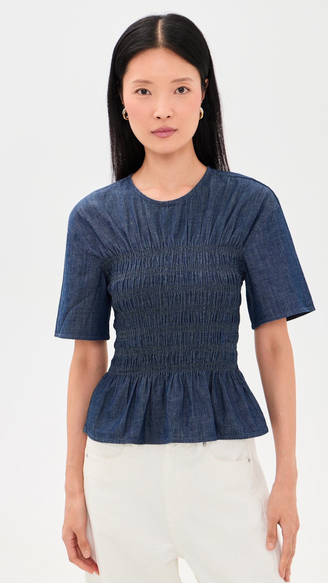 Madewell Denim Smocked Top Light Rinse XXL | Shopbop