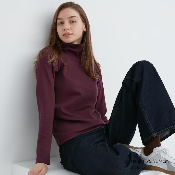 Smooth Stretch Cotton Turtleneck Long-Sleeve T-Shirt | UNIQLO (US)