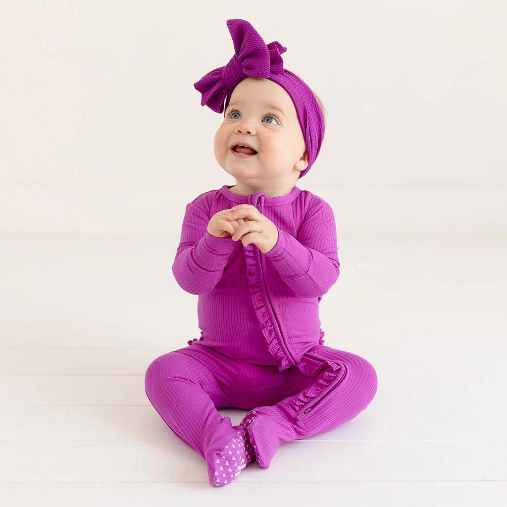 Ribbed Solid Purple Baby Girl Sleeper | Posh Plum Ribbed | Posh Peanut
