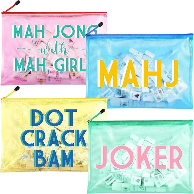 4 Pack 14 x 10 Inch Large Mahjong Tile Storage Bag American Mahjong Empty PVC Clear Case Waterpro... | Amazon (US)