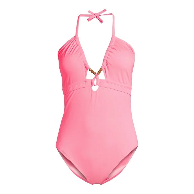 Time and Tru Women's and Women's Plus Beaded Tunnel Halter One Piece Swimsuit, Sizes XS-3X | Walmart (US)