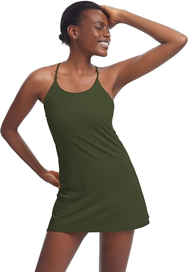 Women's Tennis Dress, Workout Golf Dress Built-in with Bra & Shorts Pocket Sleeveless Athletic Dress | Amazon (US)