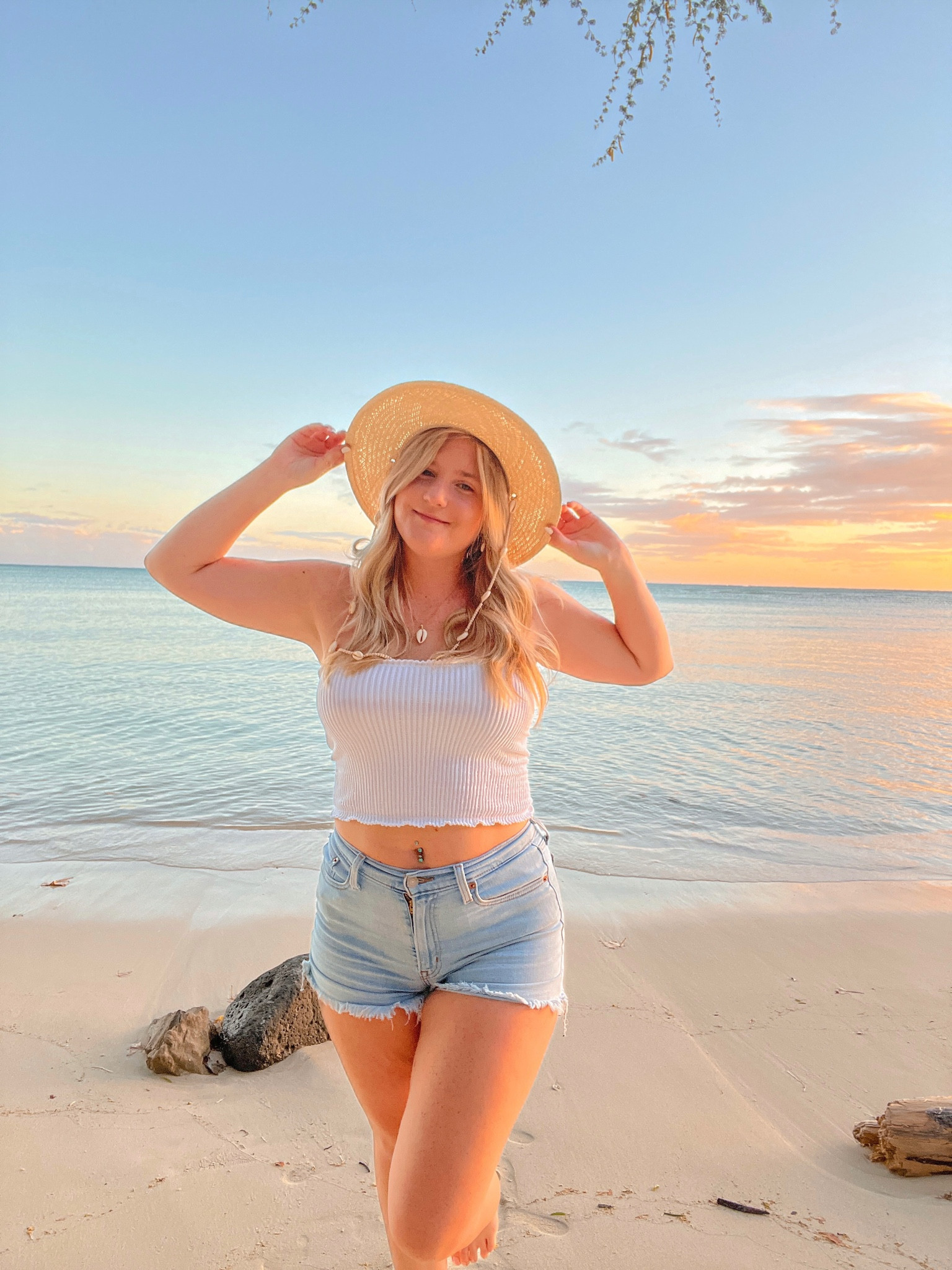 Beach outfit, summer outfit, lack of color hats, Levi’s shorts, white tip, white tube top, denim shorts, LOC hat, Hawaii outfit, vacation outfit