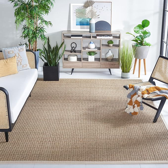 Safavieh Area Rug 12' Square - Natural Fiber Collection - Large - Natural & Ivory, Seagrass, Bask... | Amazon (US)