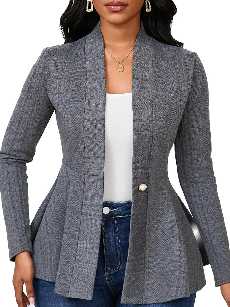 Women Casual Blazers Button Knit Lightweight Business Cardigan Jackets Blazer for Work | Amazon (US)