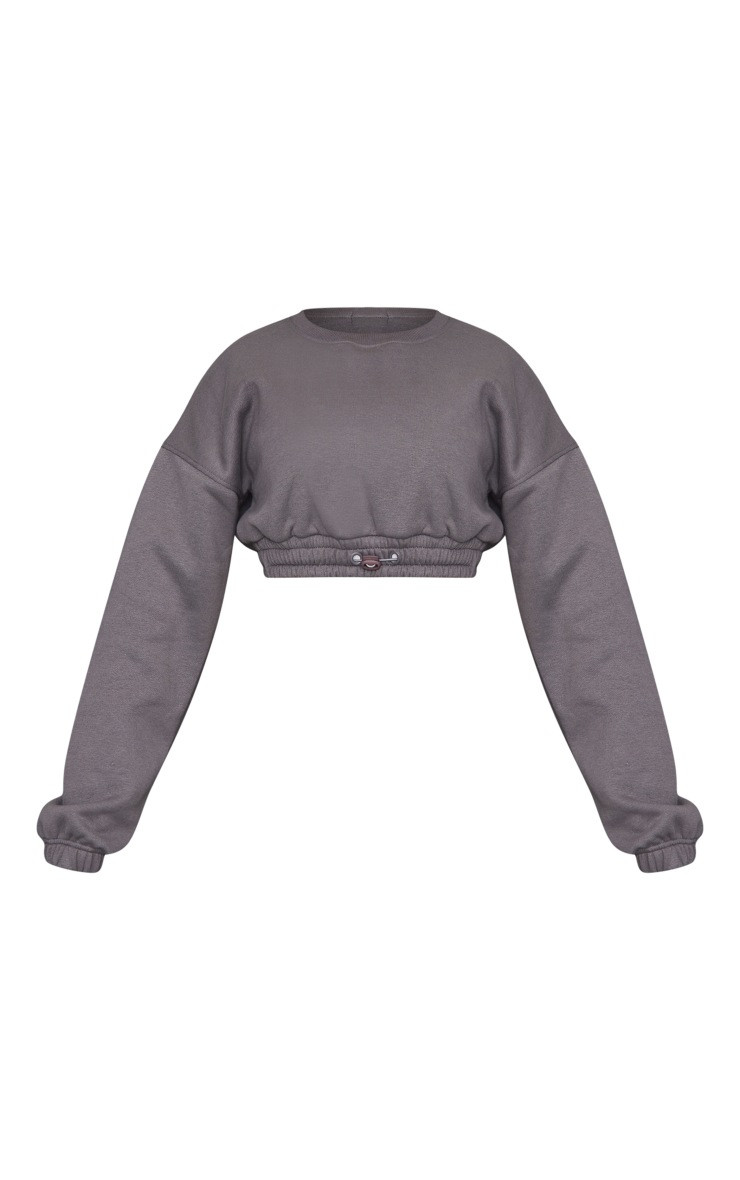 Petite Steel Blue Cropped Drawstring Detail Sweat Top | PrettyLittleThing US