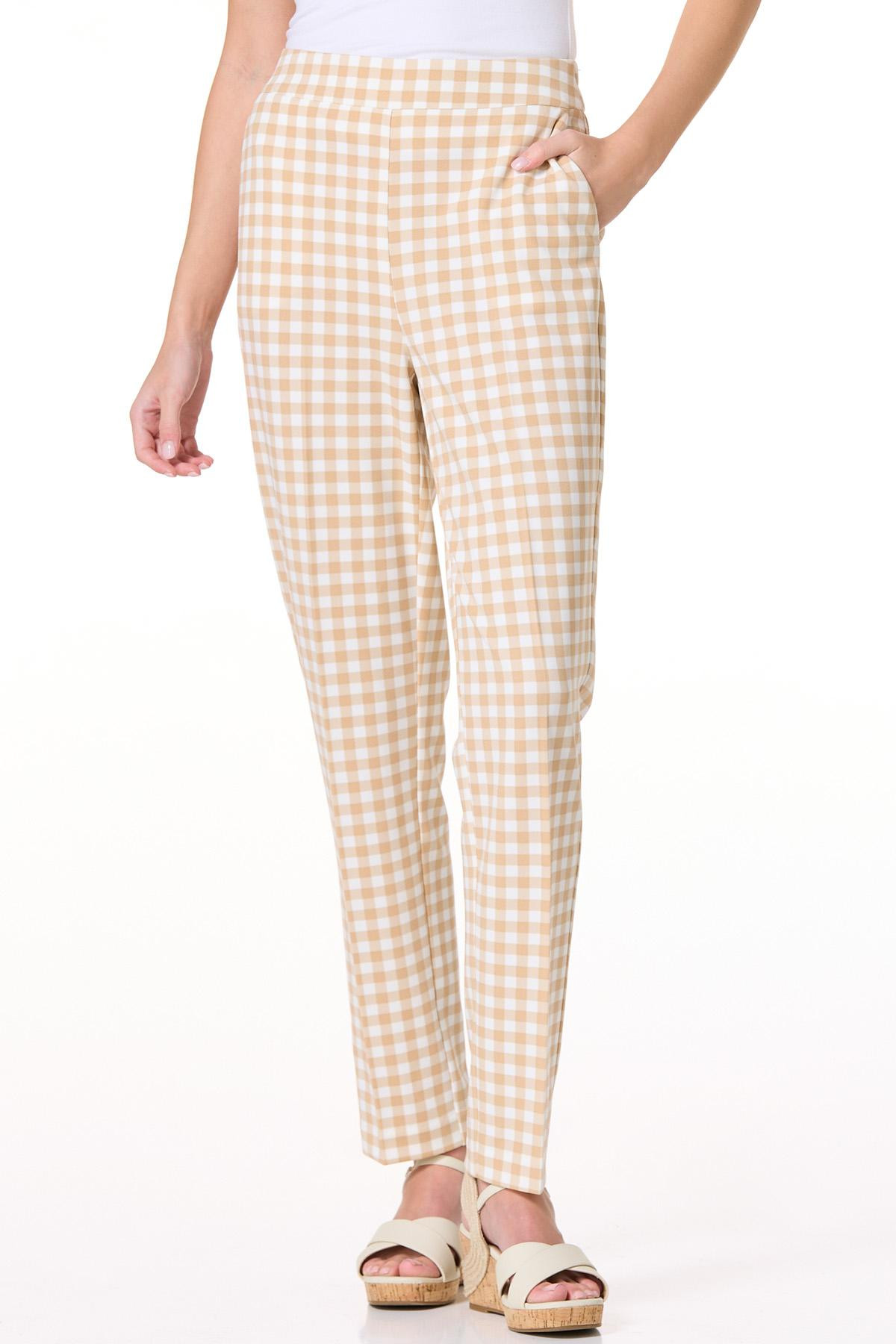 Beige Gingham Ankle Pants | Cato Fashions