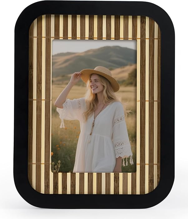 SUMGAR Boho 4x6 Picture Frame Black Bamboo Woven Photo Frame | Amazon (US)