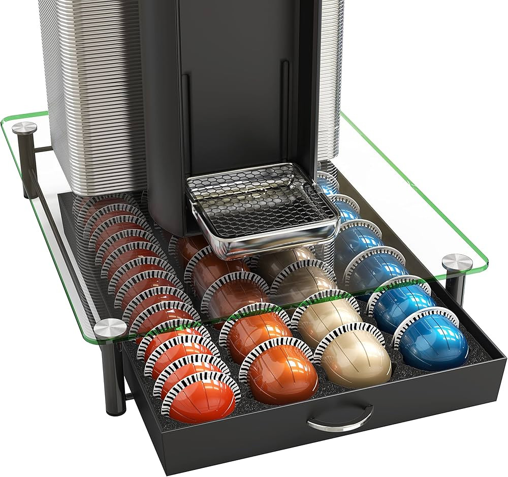 DecoBrothers Crystal Tempered Glass Vertuo Pod Holder Drawer, 28 Large or 56 Small Nespresso Caps... | Amazon (US)