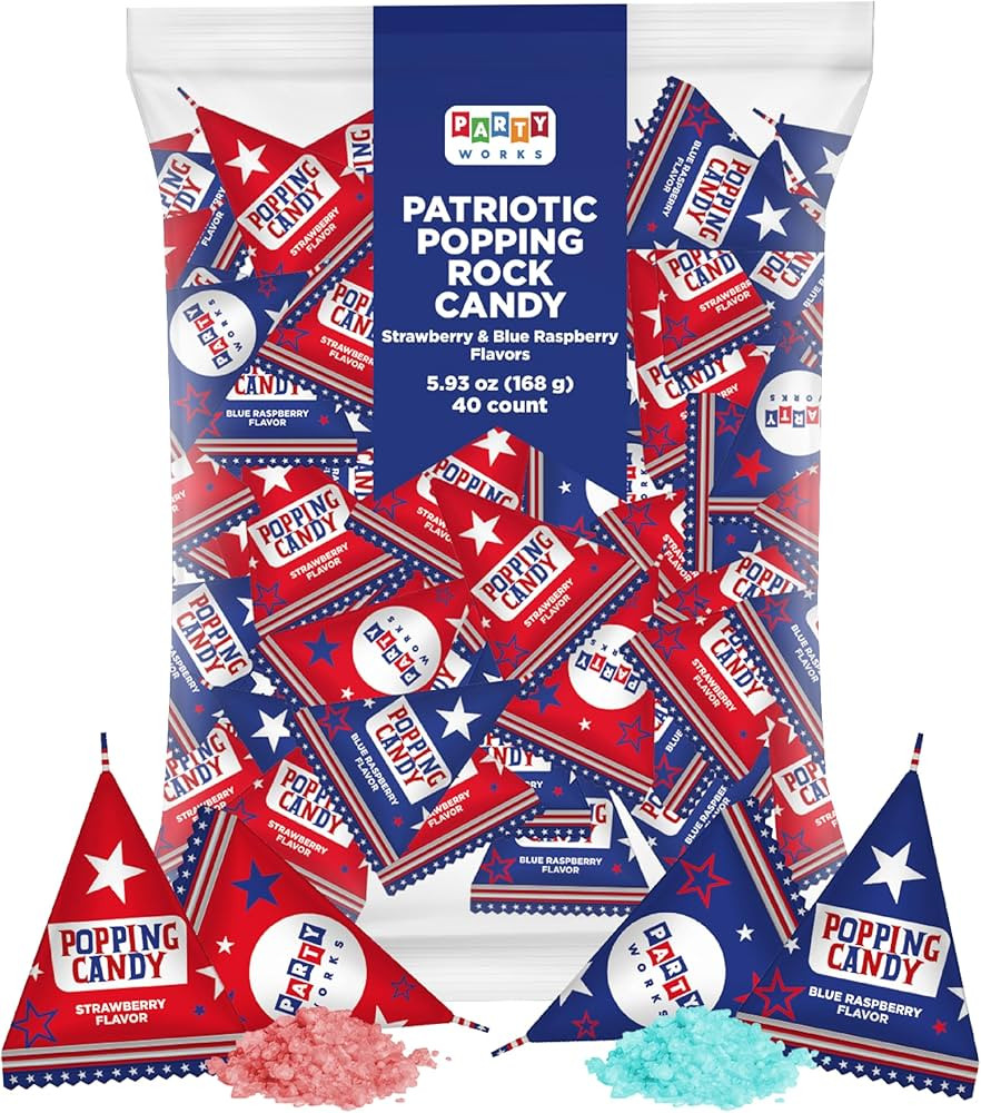 PartyWorks Patriotic Candy - 40 Count Bag - Popping Rocks Pouches - 4th of July Candies - Strawbe... | Amazon (US)