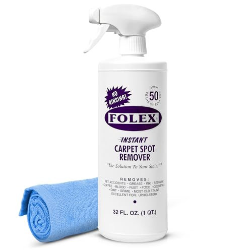 FOLEX Instant Carpet Spot Remover 32 oz – Powerful Stain Remover for Carpets, Upholstery & Rugs – Eliminates Pet Stains, Grease, Red Wine, Food, Makeup & More – With Reusable Cleaning Cloth – 1 Pack | Amazon (US)