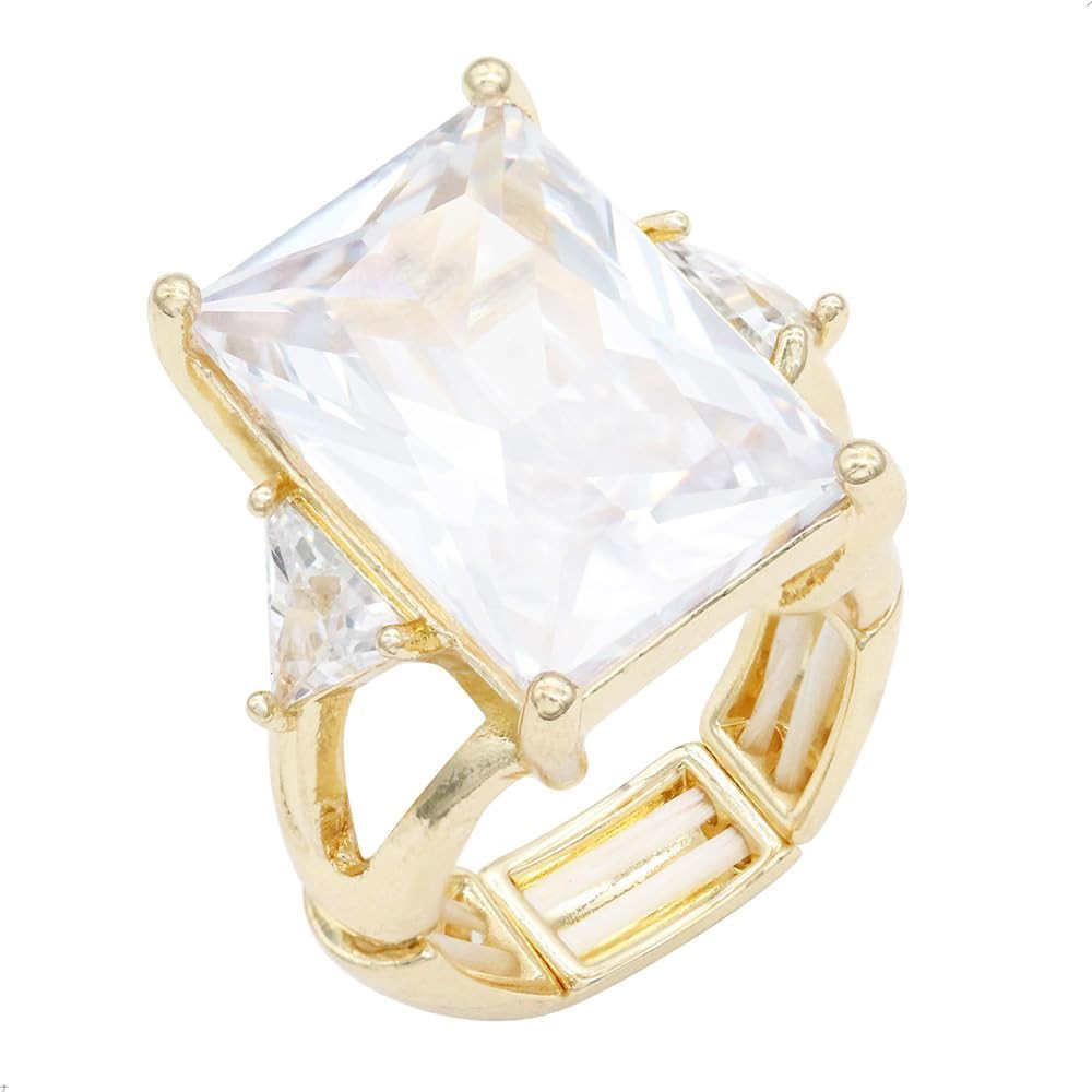 Lavencious Big Bold Radiant CZ Stones Stretch Rings for Women Size for 7-9 | Amazon (US)