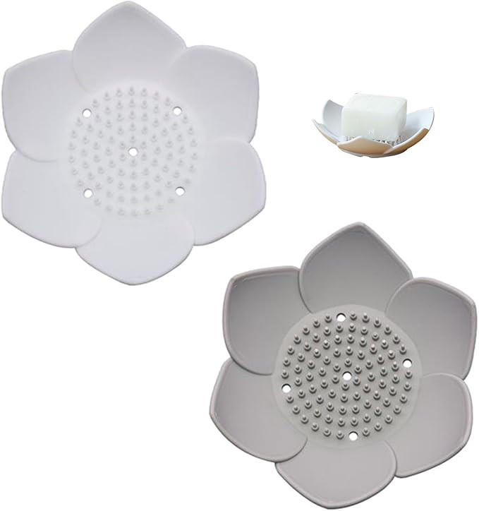 2 Pack Shower Steamer Tray,Flexible Non-Slip Silicone Soap Dish,Lotus Flowers Soap Dish with Drai... | Amazon (US)