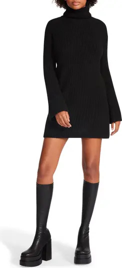 Steve Madden Abbie Long Sleeve Sweater Minidress in Fig at Nordstrom, Size Large | Nordstrom