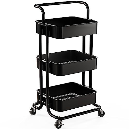 Pipishell 3 Tier Mesh Utility Cart, Rolling Metal Organization Cart with Handle and Lockable Whee... | Amazon (US)