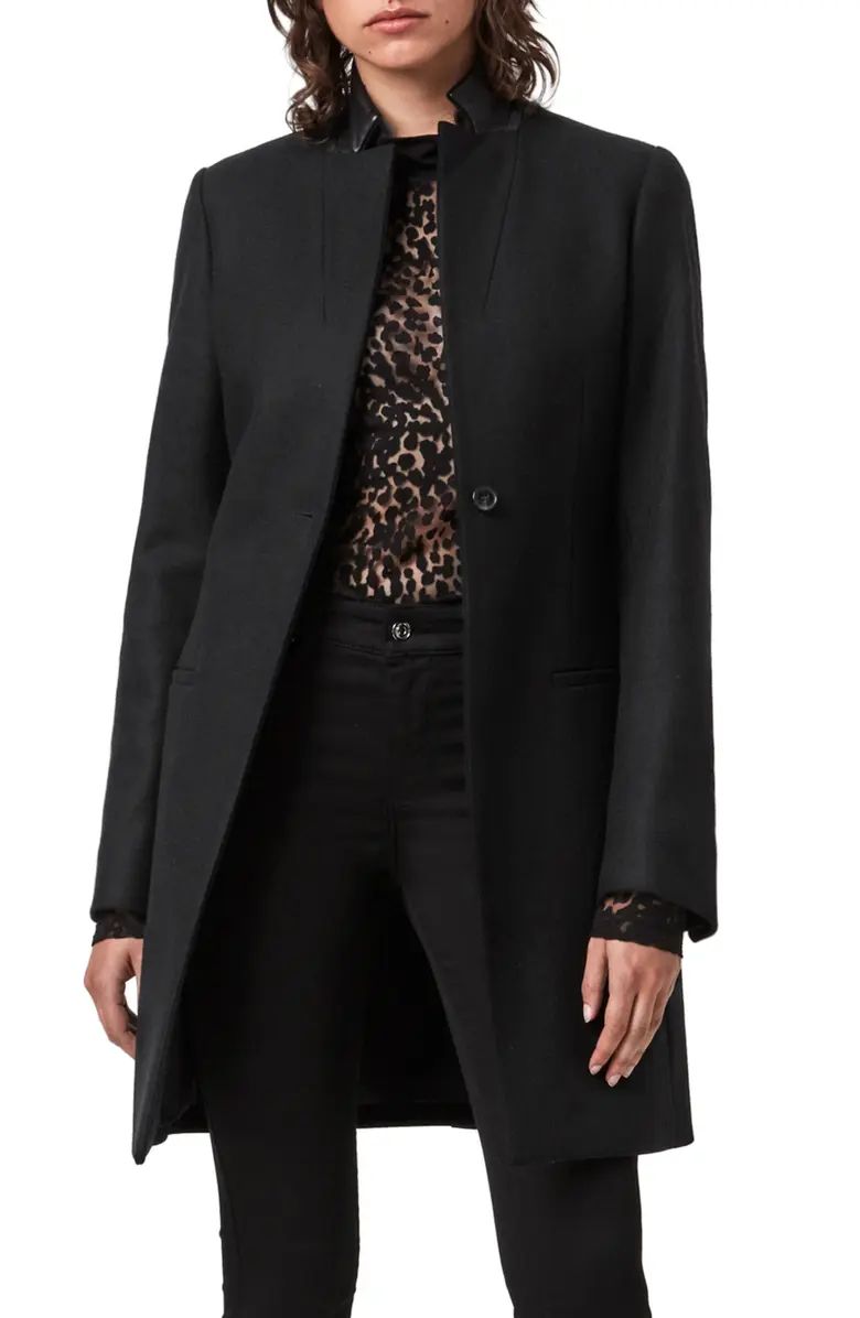 Leni Wool & Cashmere Blend Coat with Leather Collar | Nordstrom | Nordstrom