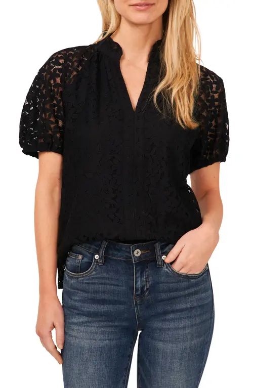 CeCe Raglan Sleeve Lace Top in Rich Black at Nordstrom, Size X-Large | Nordstrom