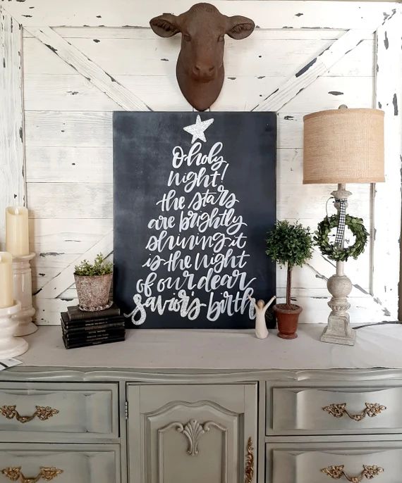 Large Christmas Sign, Christmas Mantle, Christmas Decor, O Holy Night, Christmas Tree, Glitter, 2... | Etsy (US)