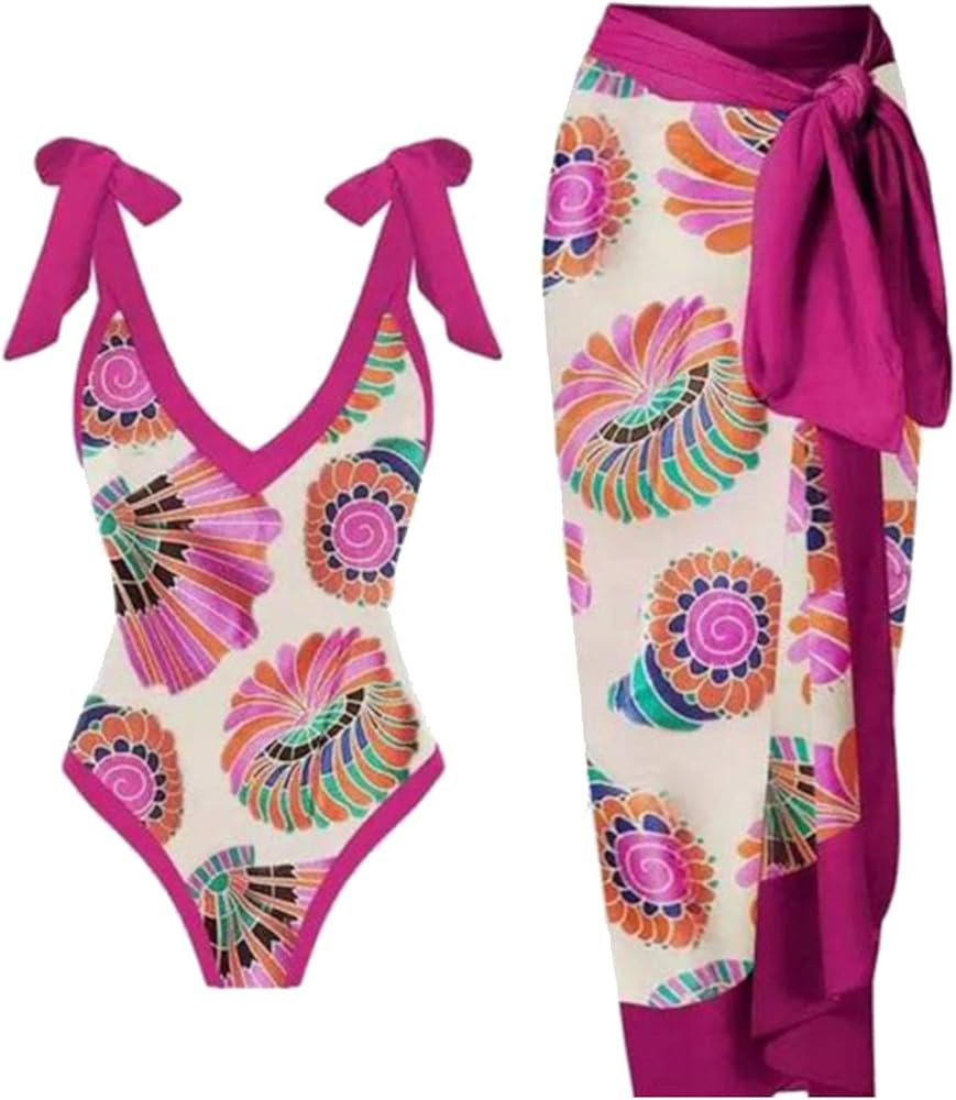 Qopobobo One Piece Swimsuit Women Women's One Piece Swimsuit with Beach Cover up Wrap Skirt Re... | Amazon (US)