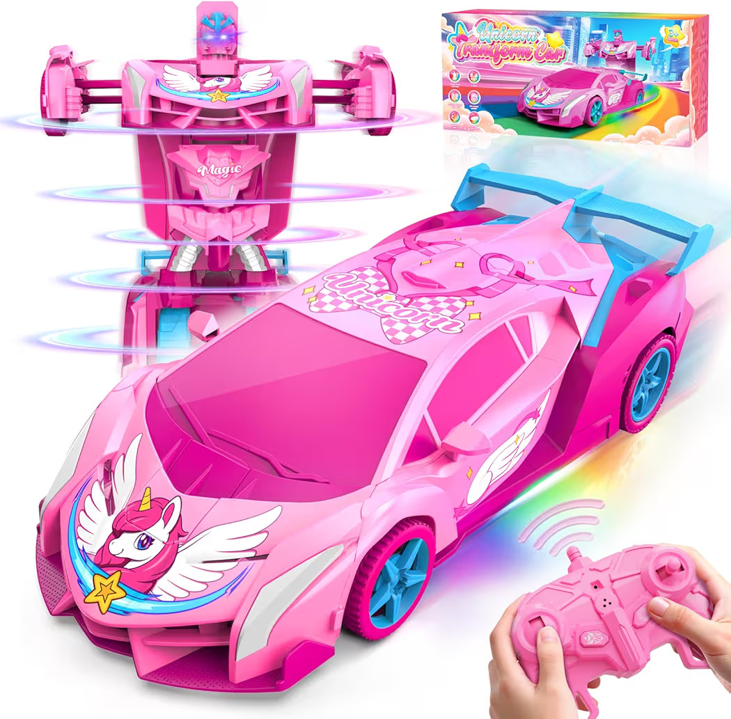 Unicorn Transform RC Cars for Girls Toys with Rainbow Eyes & Underbody Lights, Fast 360°Rotation... | Amazon (US)
