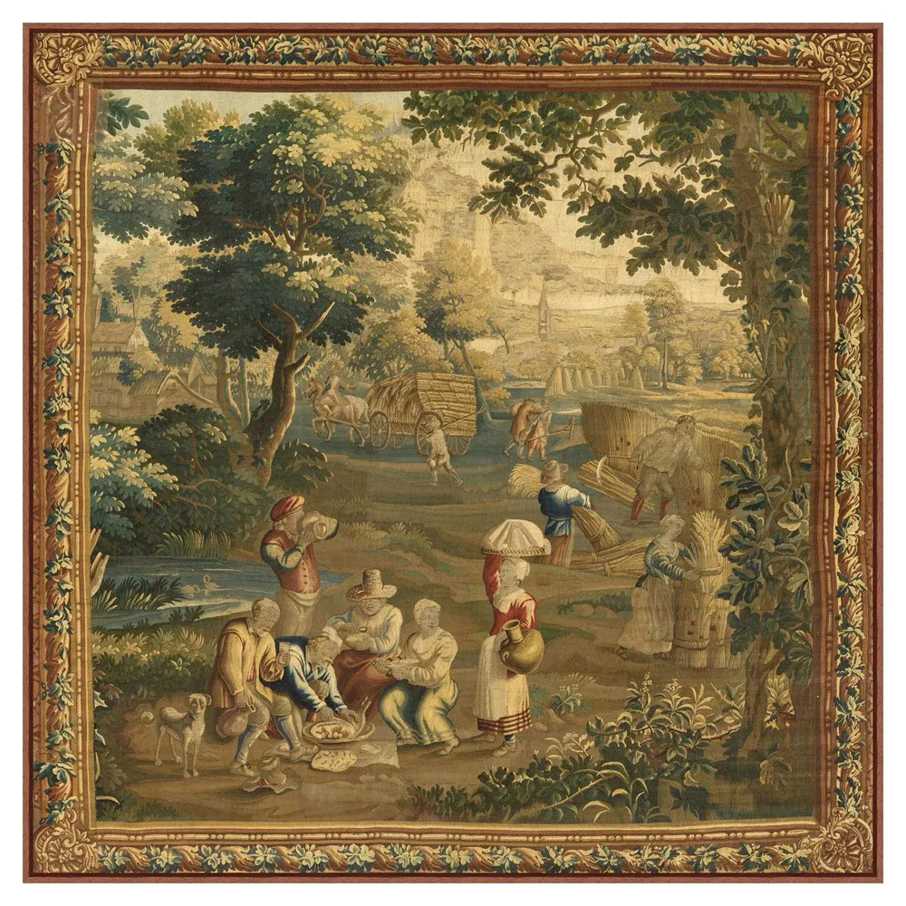 Thessa Traditional Green Village Tapestry Mixed Media 2 - 41x41 | Kathy Kuo Home
