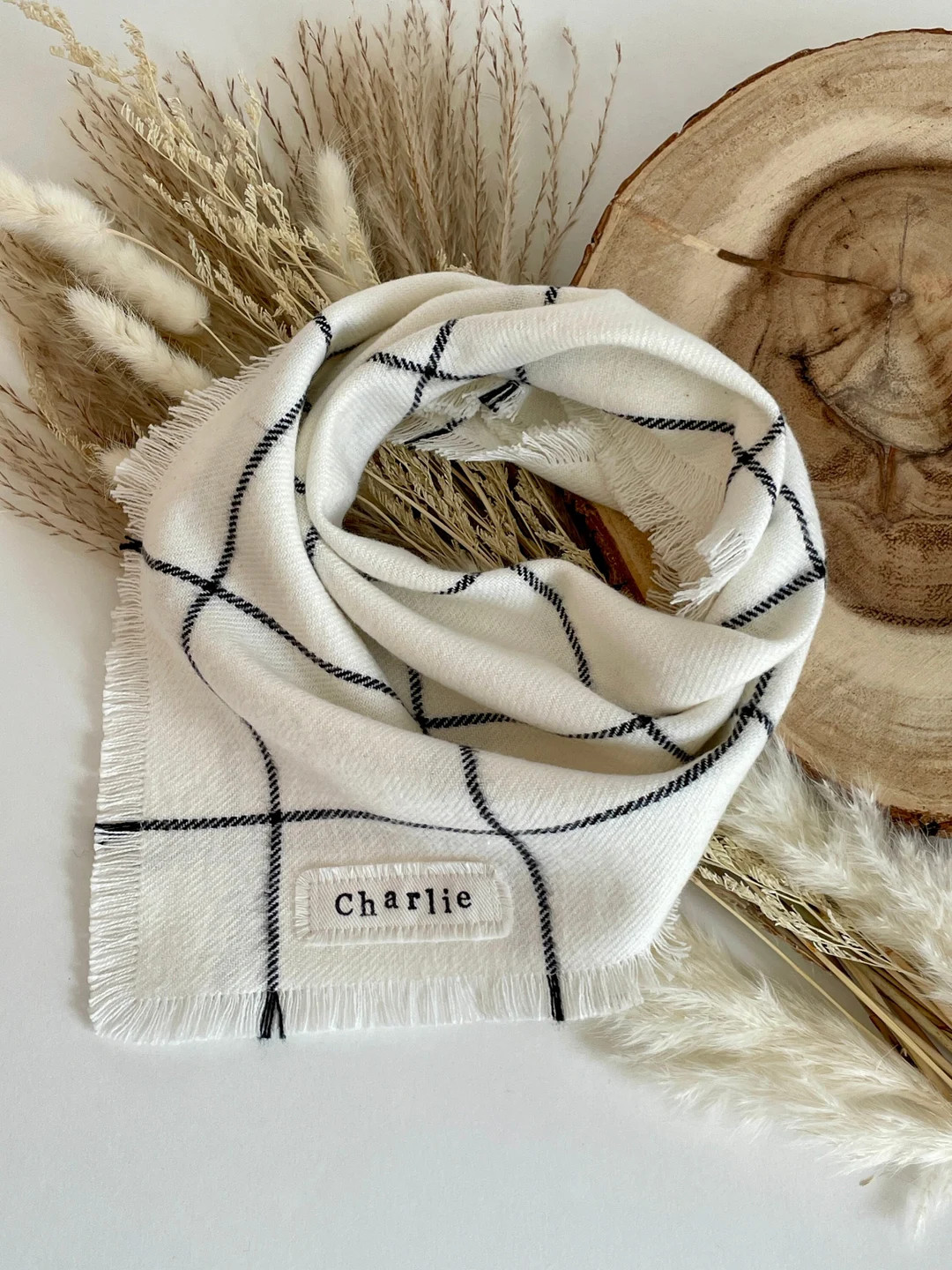 Personalized Winter White and Black Plaid, Frayed, Flannel, Dog Bandana, Pet Bandana, Tie On, Dog... | Etsy (US)