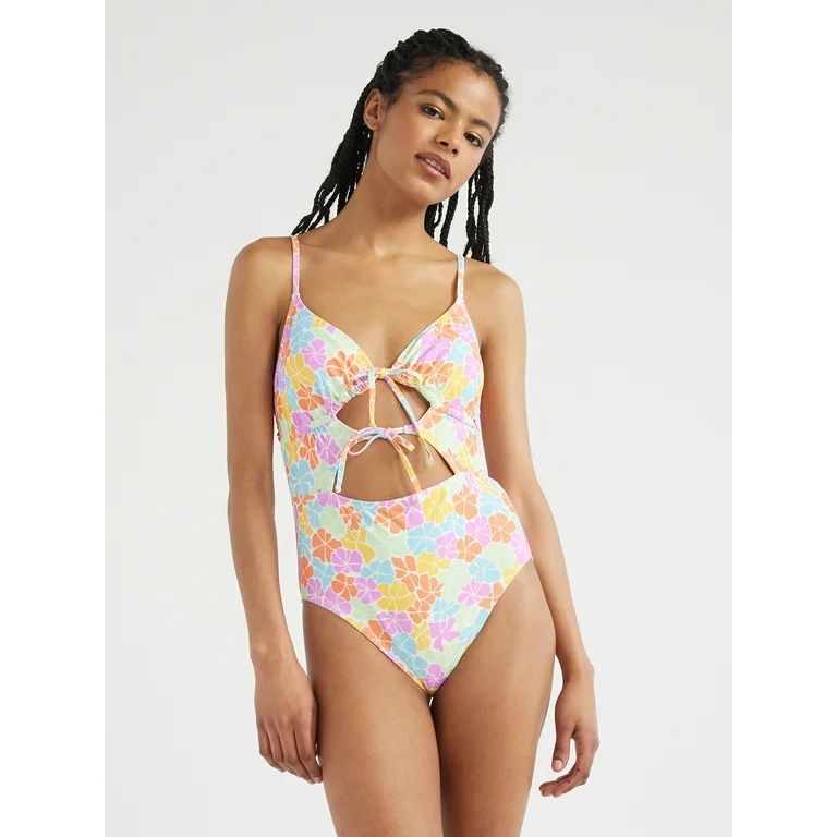 No Boundaries Juniors’ Cut-Out Floral One-Piece Swimsuit, Sizes XS-XXL | Walmart (US)