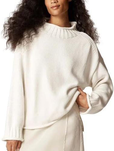 SeeLuNa Oversized Sweaters for Women Roll High Neck Hem Long Sleeve Soft Chunky Cable Knit Stripe... | Amazon (US)