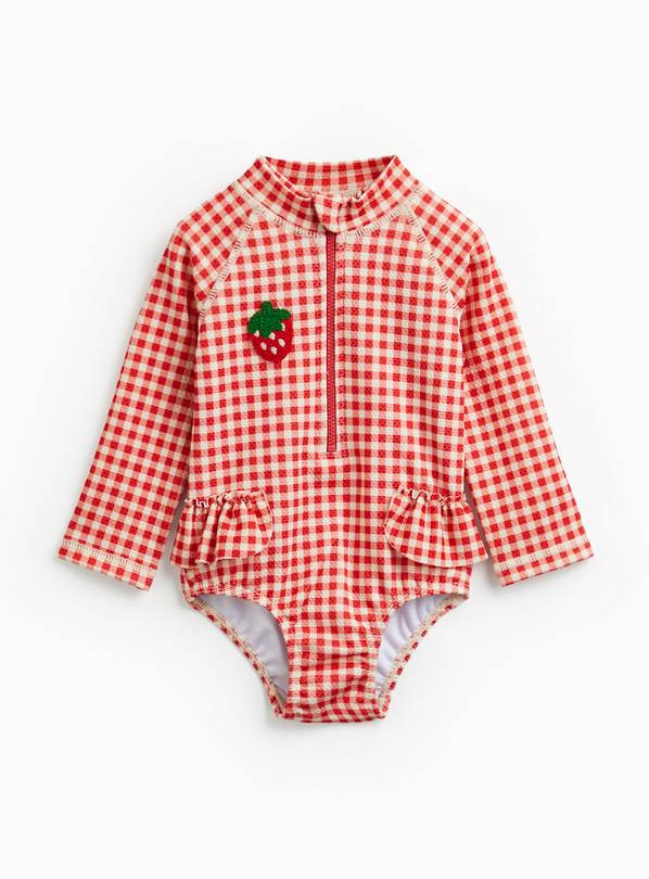Red Strawberry Print Gingham Rash Bodysuit 2-3 years | Tu Clothing