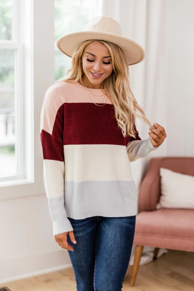 Make Time For You Colorblock Sweater Pink | The Pink Lily Boutique