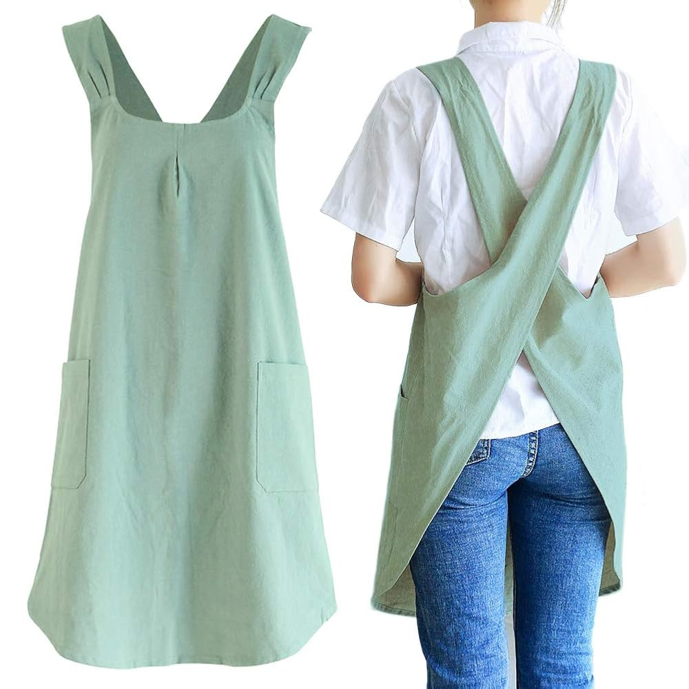 NEWGEM Japanese Linen Cross Back Cooking Aprons for Women Men with Pockets Cute for Baking Kitche... | Amazon (US)