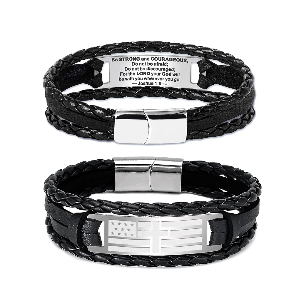 TAGOMEI Christian Leather Bracelet for Men Birthday Gifts for Men Son Boyfriend Stainless Steel E... | Amazon (US)