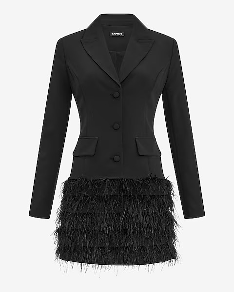 Pleated Feather Skirt Mini Blazer Dress | Express