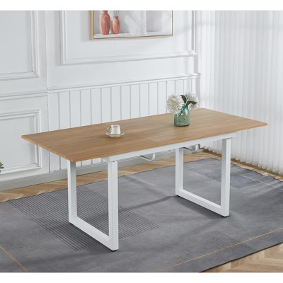Square Extendable Dining Table with Metal Leg and MDF Top, 55.11/70.86x31.5x29.5 inches, Adjustable Length | Target