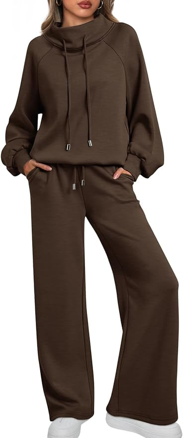 AUTOMET Lounge Sets for Women Sweatsuits 2 Piece Outfits 2025 Fall Drawstring Sweatshirt Wide Leg... | Amazon (US)