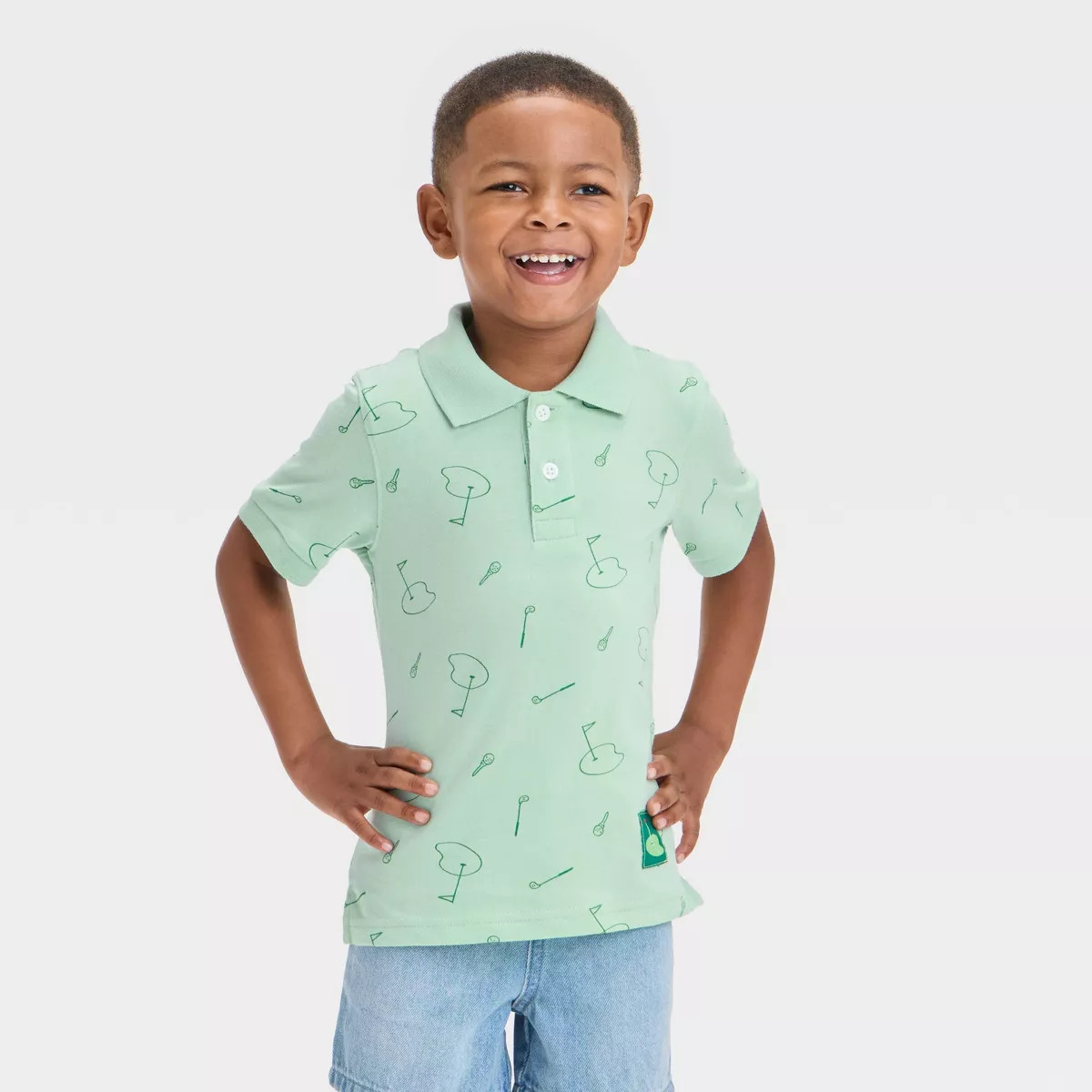 Toddler Boys' Short Sleeve Jersey Knit Polo Shirt - Cat & Jack™ Green 12M | Target